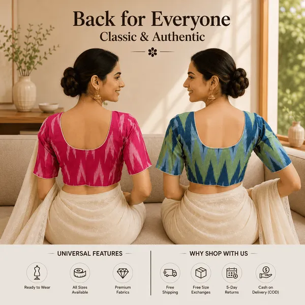 Pack_of_Two_Evariya_Ready_to_Wear_Stitched_Cotton_Ikkat_Saree_Blouse_for_Women
