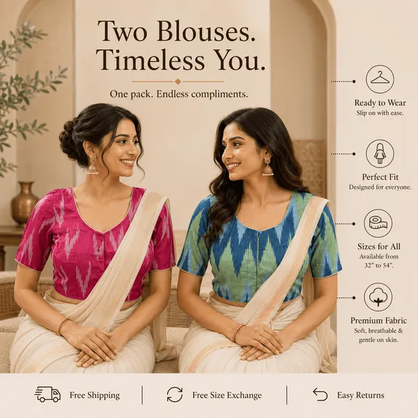 Pack_of_Two_Evariya_Ready_to_Wear_Stitched_Cotton_Ikkat_Saree_Blouse_for_Women