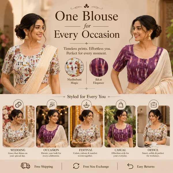 Pack_of_Two_Evariya_Ready_to_Wear_Stitched_Cotton_Ikkat_Saree_Blouse_for_Women