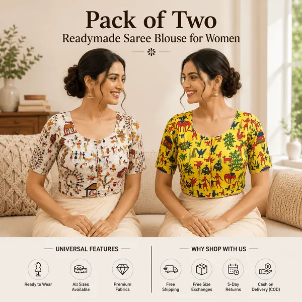 Pack_of_Two_Evariya_Ready_to_Wear_Stitched_Cotton_Madhubani_Saree_Blouse_for_Women