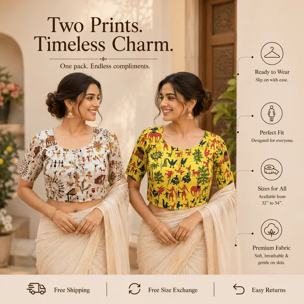 Pack_of_Two_Evariya_Ready_to_Wear_Stitched_Cotton_Madhubani_Saree_Blouse_for_Women