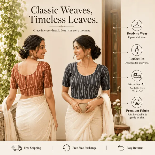 Pack_of_Two_Evariya_Ready_to_Wear_Stitched_Cotton_Ikkat_Saree_Blouse_for_Women