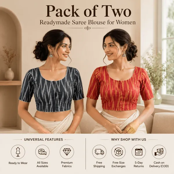 Pack_of_Two_Evariya_Ready_to_Wear_Stitched_Cotton_Ikkat_Saree_Blouse_for_Women