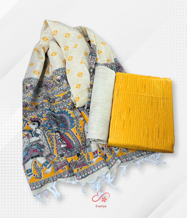 Evariya_Unstitched_Cotton_Salwar_Suit_Dress_Material_for_Women_with_Dupatta_|_2.5M_Top,_Bottom_&_Dupatta_|_Jute_Top_&_Madhubani_Dupatta