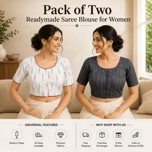 Pack_of_Two_Evariya_Ready_to_Wear_Stitched_Cotton_Ikkat_Saree_Blouse_for_Women