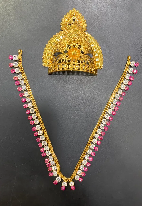 GoldEN_COLOUR__Brass_Mukut_and_Twin_Stone_Necklace_with_Chudi_For_God_Idols_FOR_5