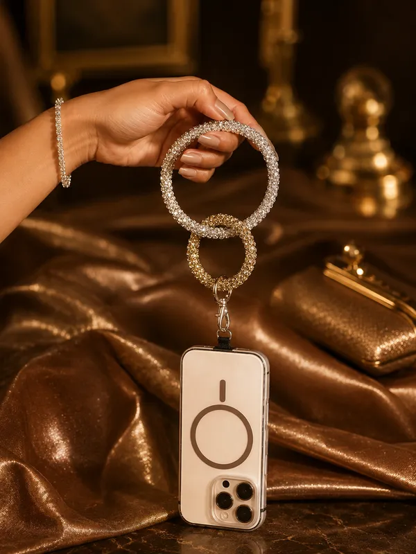 Luxurious_Rhinestone_Bangle_Phone_Wristlet_–_Interlocking_Gold_&_Silver_Crystal_Ring_Strap