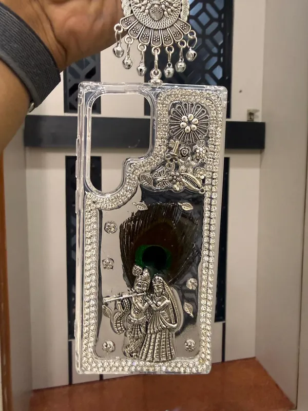 Oxidized_Silver_Heritage_Mobile_Cover_�_Peacock_&_Radha_Krishna_Edition