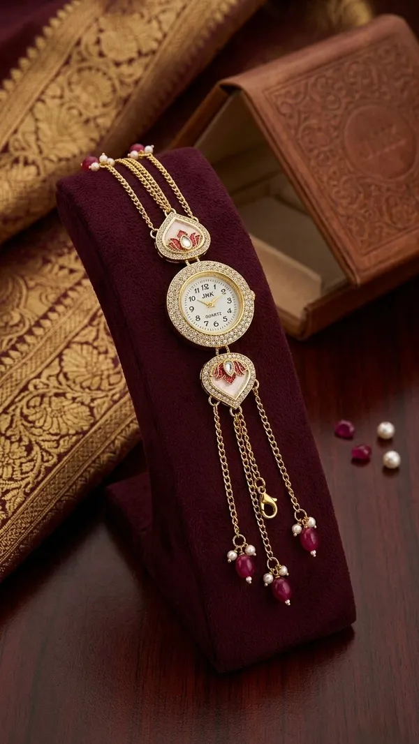 The_'Maharani'_Heritage_Kundan_Latkan_Watch_-_Royal_Red_&_Gold
