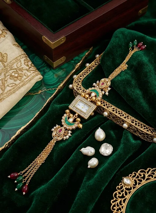 Traditional_Gold-Plated_Kundan_Bajuband_Style_Bracelet_Watch_for_Women