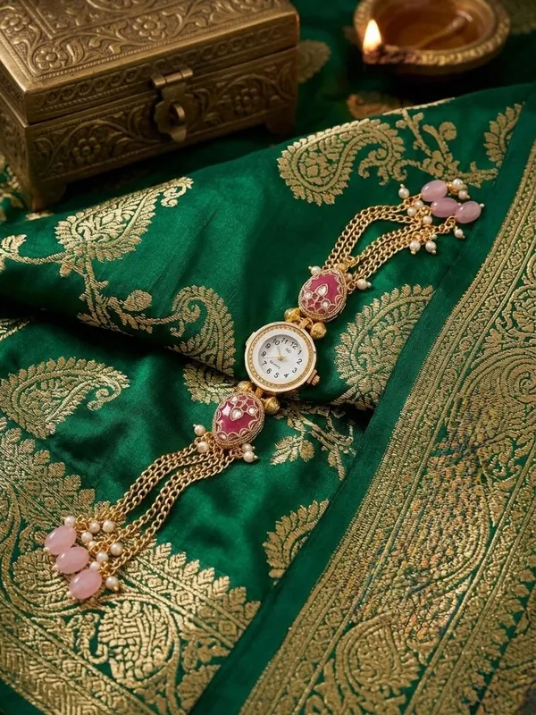 Traditional_Onion_Pink_Meenakari_Jewelry_Watch_with_Pearl_Drop_Accents_kashmiri_watch