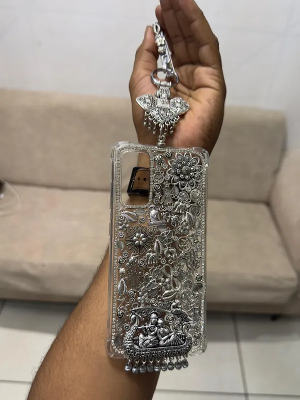 Oxidized_Silver_Charm_Studded_Radha_Krishna_Phone_Case/Cover_(This_Design_Coustomise_For_All_Phone_Model)