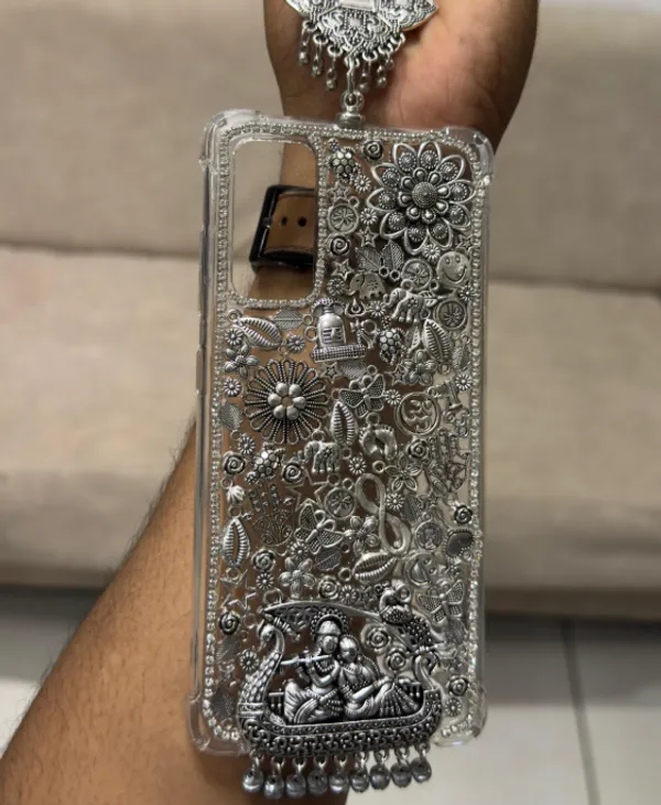 Oxidized_Silver_Charm_Studded_Radha_Krishna_Phone_Case/Cover_(This_Design_Coustomise_For_All_Phone_Model)