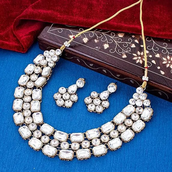 White_Gold_Plated_Layered_Necklace_Set_For_Women