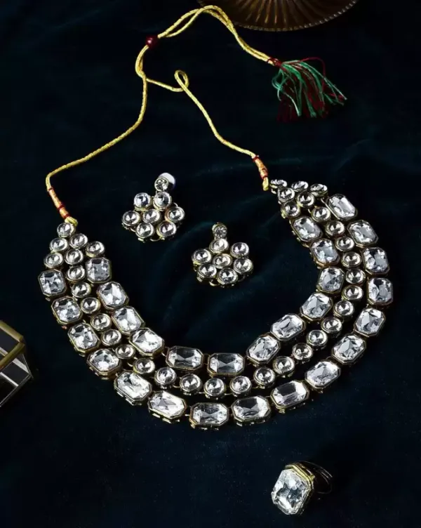 White_Gold_Plated_Layered_Necklace_Set_For_Women