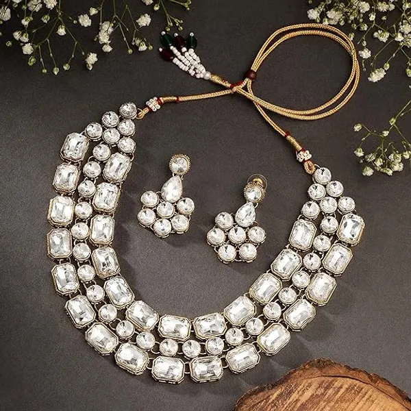 White_Gold_Plated_Layered_Necklace_Set_For_Women