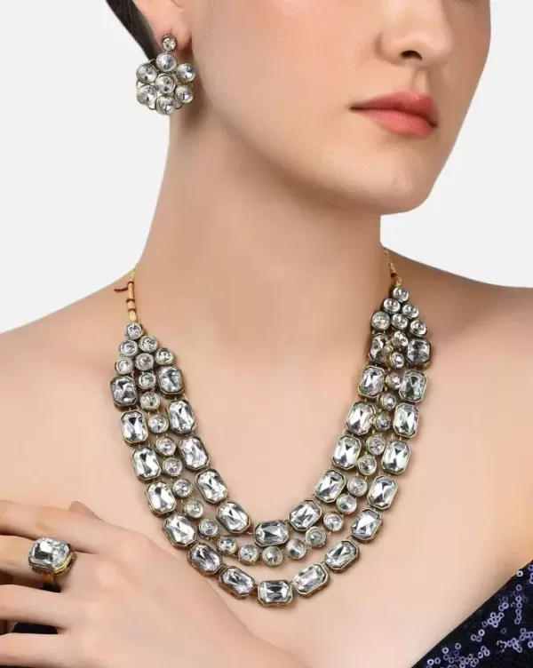 White_Gold_Plated_Layered_Necklace_Set_For_Women