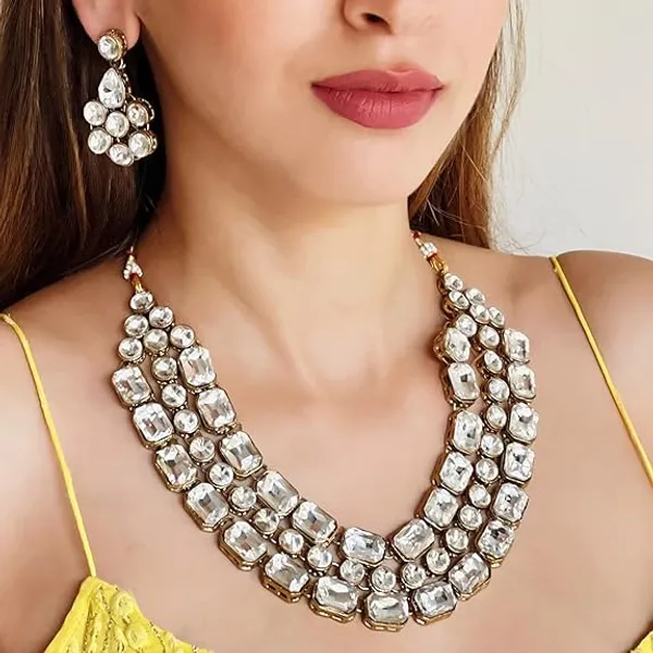 White_Gold_Plated_Layered_Necklace_Set_For_Women
