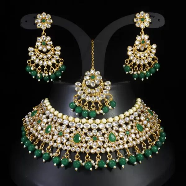 Gold_Plated_Premium_Bridal_Choker_With_Sparkling_Grey_Stones_Necklace_Set_For_Women_(Green)