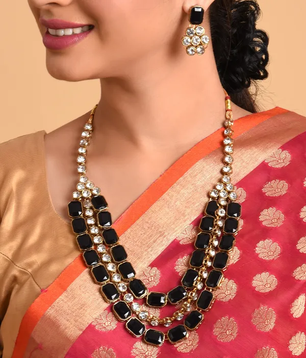Black_Gold_Plated_Layered_Necklace_Set_For_Women