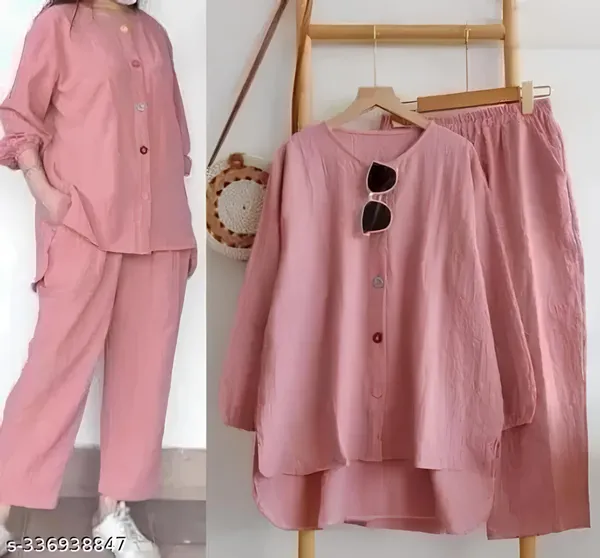 Peach_Crape_Premium_Solid_Casual_Co-Ord_Set_for_Women