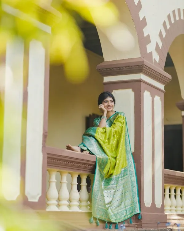 Parrot_Green_Soft_Silk_Saree_With_Blouse_Piece_For_Women