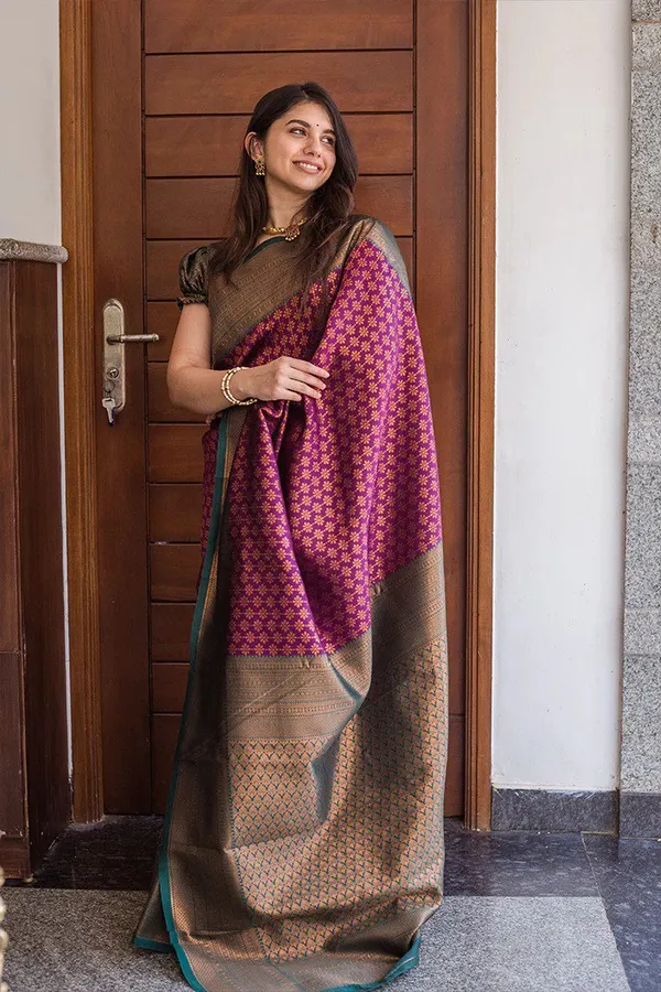 Wine_Soft_Silk_Saree_With_Blouse_Piece_For_Women