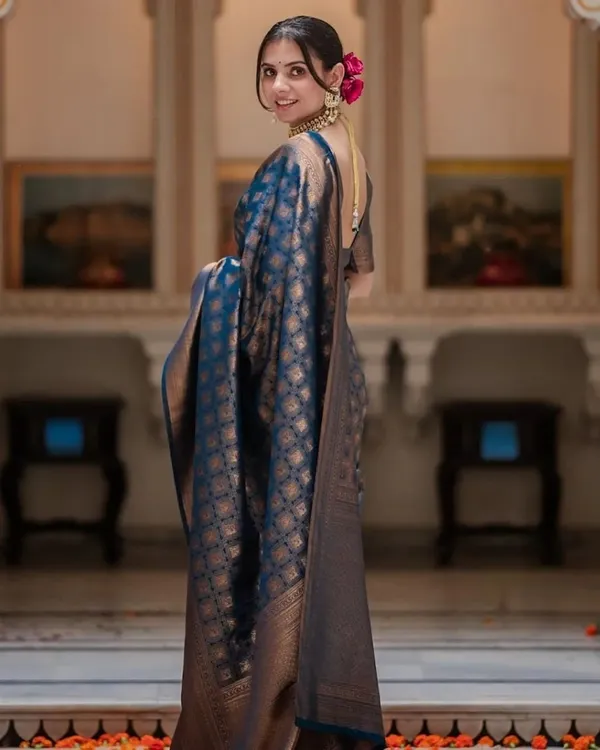Blue_Soft_Silk_Saree_With_Blouse_Piece_For_Women