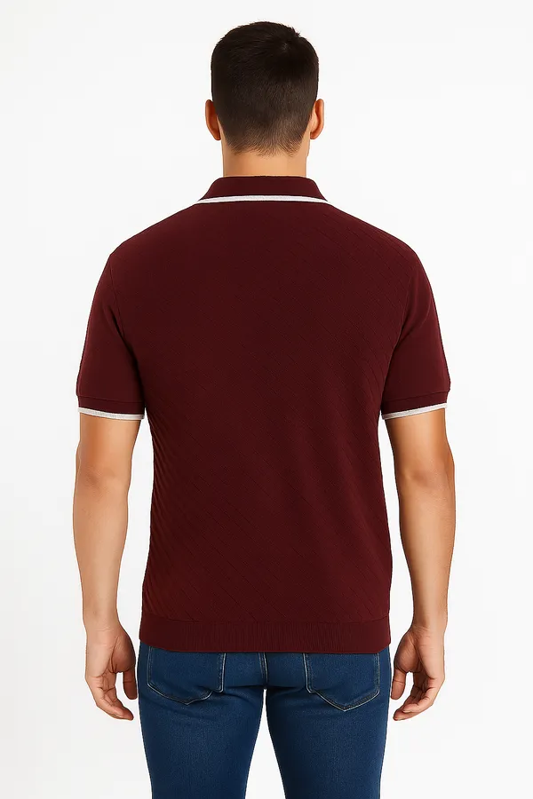 100%_Cotton_Maroon__Structured_Knitted_Polo_Tshirt_For_Men