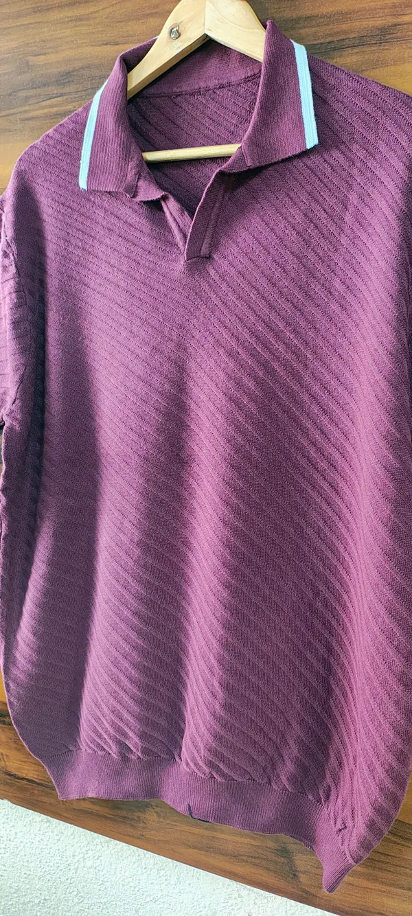 100%_Cotton_Maroon__Structured_Knitted_Polo_Tshirt_For_Men