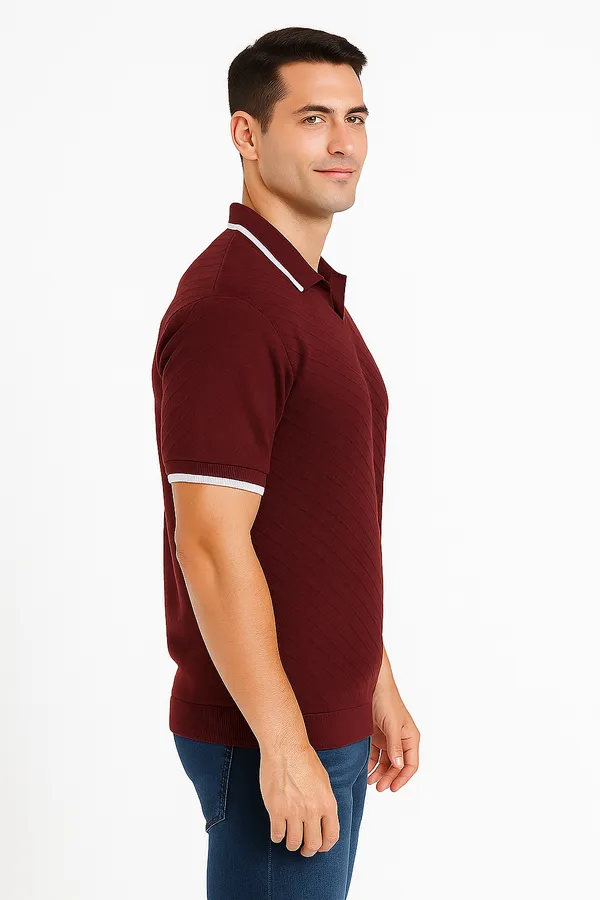 100%_Cotton_Maroon__Structured_Knitted_Polo_Tshirt_For_Men