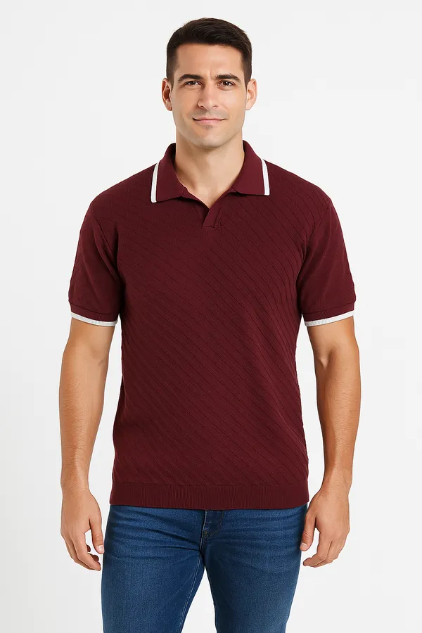 100%_Cotton_Maroon__Structured_Knitted_Polo_Tshirt_For_Men