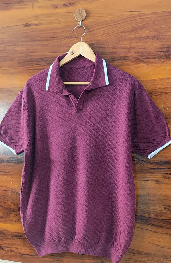 100%_Cotton_Maroon__Structured_Knitted_Polo_Tshirt_For_Men