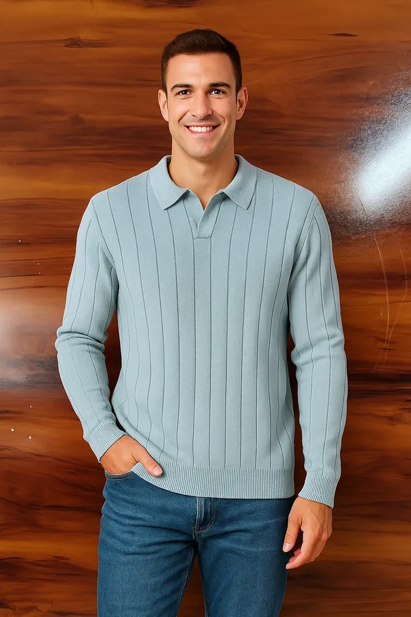 100%_Cotton_Sky_blue__Premium_Quality_Urban_Elegance_Knitted_T-shirt_For_Men