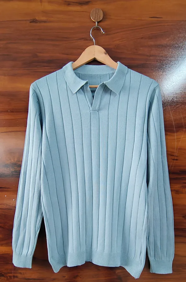 100%_Cotton_Sky_blue__Premium_Quality_Urban_Elegance_Knitted_T-shirt_For_Men