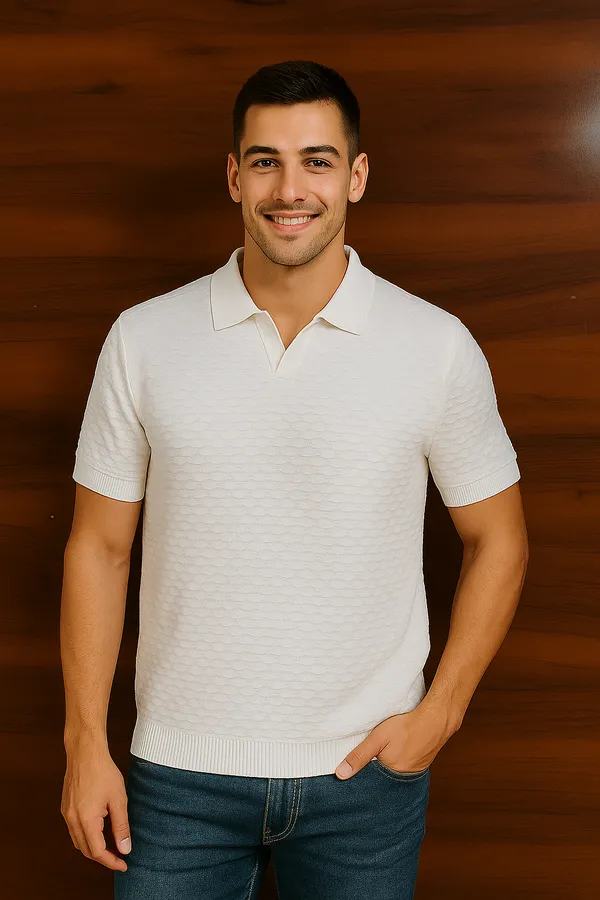 Textured._Tailored._Timeless._This_is_how_you_level_up_basics.__100%_Cotton_White_Premium_Quality_Classic_half_sleeves_polo_For_Men