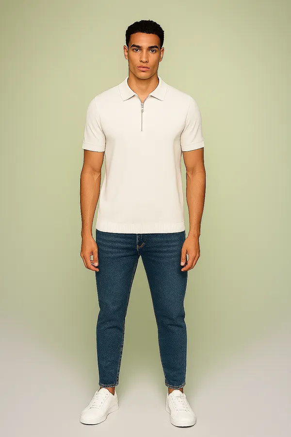 Clean._Classic._Versatile._The_Off-White_Zip_Polo_Tee_for_an_effortlessly_refined_look.__100%_Cotton_White__