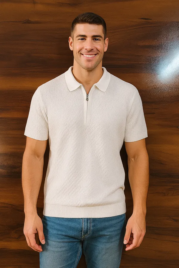 Clean._Classic._Versatile._The_Off-White_Zip_Polo_Tee_for_an_effortlessly_refined_look.__100%_Cotton_White__
