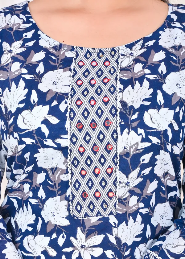 Blue_Printed_Work_Women_Pure_Cotton_Kurti_Pant_with_Dupatta