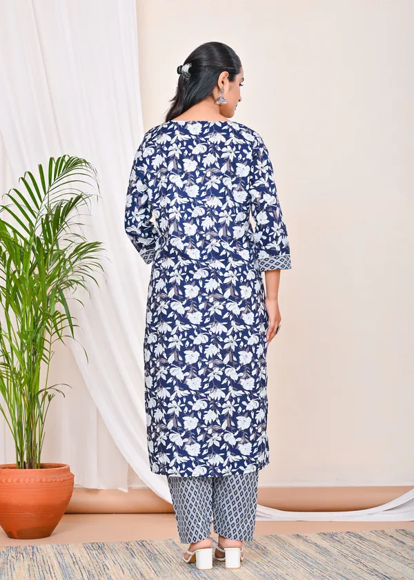 Blue_Printed_Work_Women_Pure_Cotton_Kurti_Pant_with_Dupatta