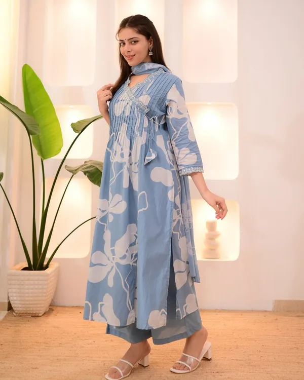 Blue__Cotton_Printed_Kurta,_Salwar_&_Dupatta_Set