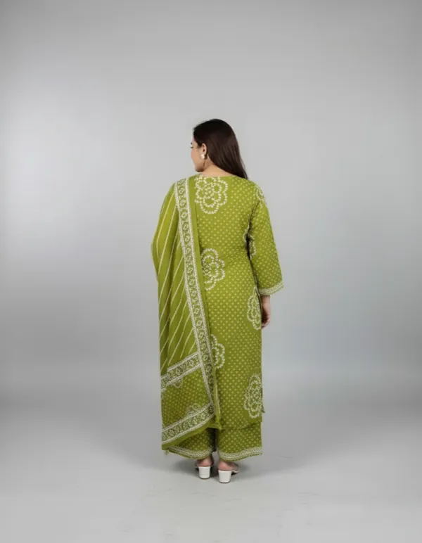 Green_Bandhej_Cotton_A_Line_Suit_Set