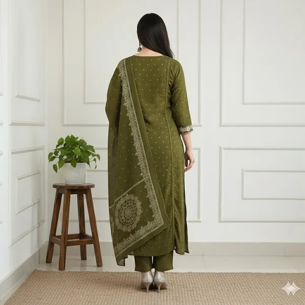 Green_Women_Ethnic_Motifs_Printed_Pleated_Thread_Work_Pure_Cotton_Kurta_with_Trousers_&_With_Dupatta