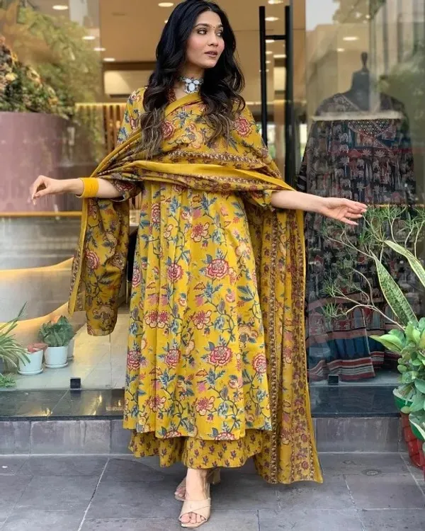 Mustard_Yellow_Women_Beautiful_Flower_Printed_Neckline_Worked_Kurta_and_palazzo_with_Mulmul_Dupatta_(Upto_6XL)