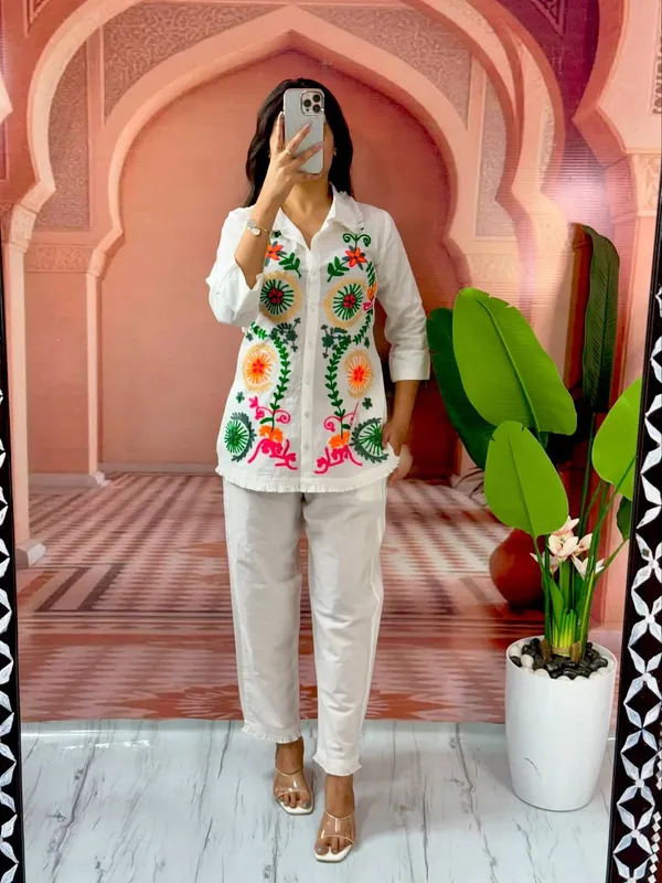 Luxeladiess Off white fully thread work two piece cordset Price in