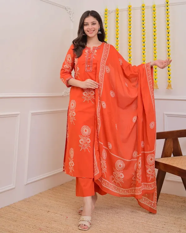 Orange_Premium_Cotton_Mirror_Suit
