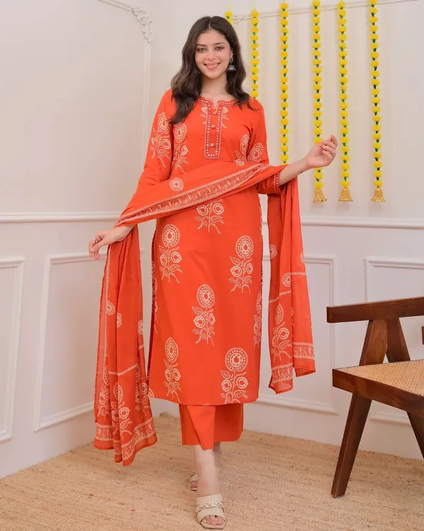 Orange_Premium_Cotton_Mirror_Suit