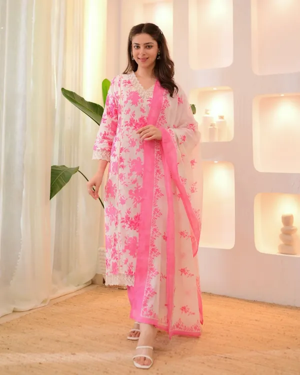 Pink_Petals_Lace_Cotton_Kurti_Pant_Dupatta_Set