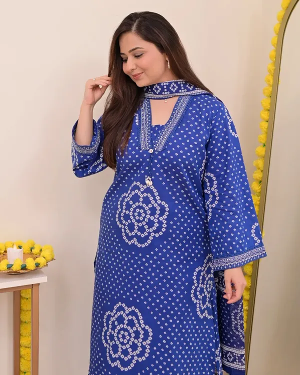 Royal_Blue_Bandhej_Cotton_A_Line_Suit_Set