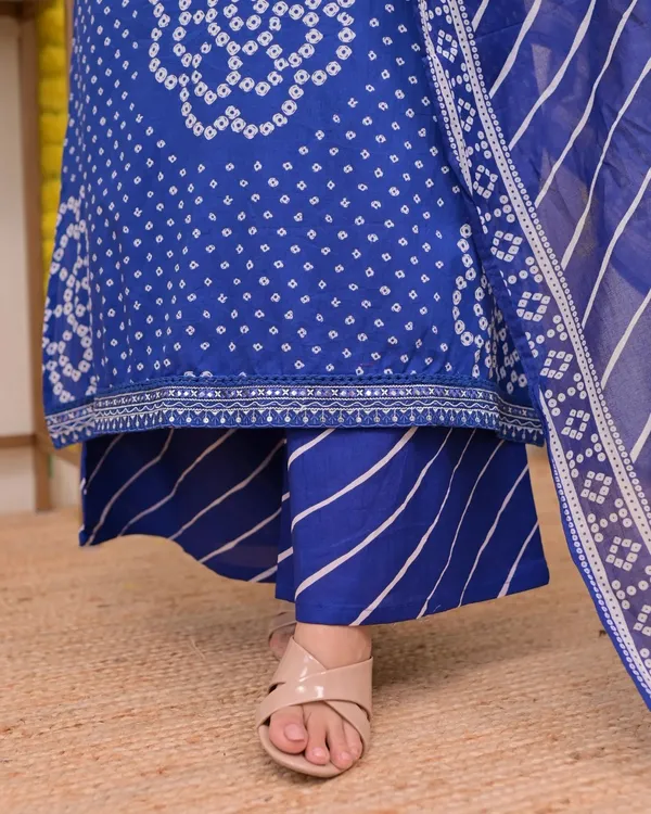 Royal_Blue_Bandhej_Cotton_A_Line_Suit_Set